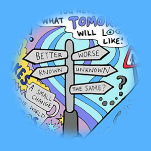 A hand-drawn signpost