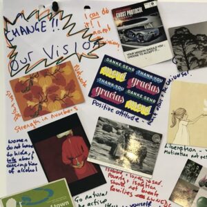 Postcards stuck on a flipchart under the heading 'hange Our Vision